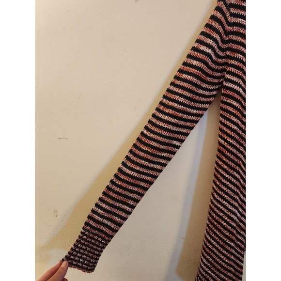 Volcom Women's Small Open Cardigan Sweater Rust Black Stripe Waterfall Hi-Low - Picture 4 of 9